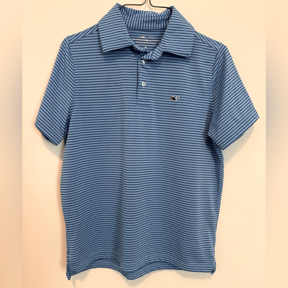 Vineyard Vines Boys M Blue Striped OTG Sankaty Polo
